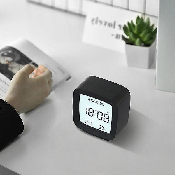 Trådløs Opladning FM Radio Vækkeur med Bluetooth Højttaler, Hurtig Opladning, Foldbar Stativ, USB Oplader, Justerbar LED Glød - Sort