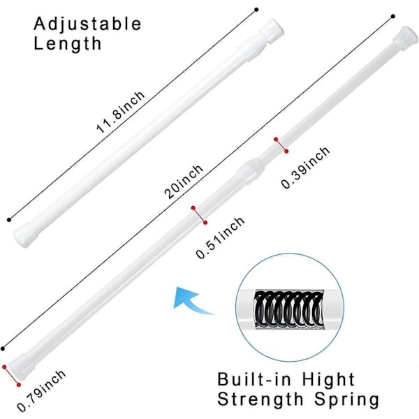 Förpackning med 6 teleskopstänger (vit) 30-50cm spännstång utan borrning, rostfri fjäder, liten spännstång, justerbar spännstång för skåp, kök