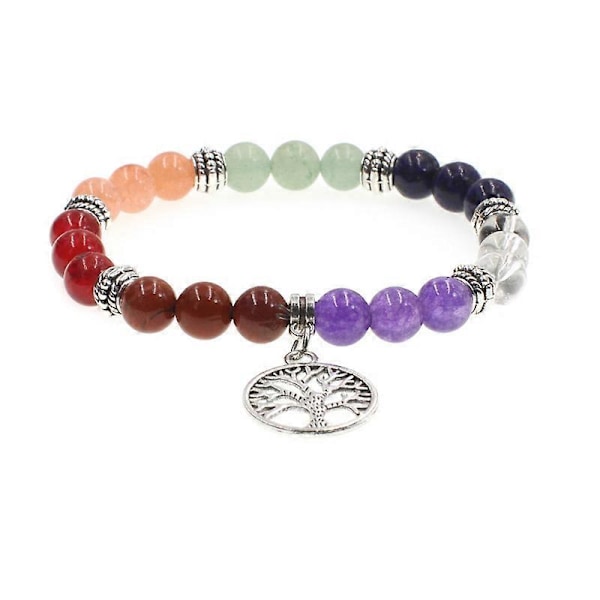 8mm Armband 7 Chakran Pärla Naturstenar Litet Hänge Kvinnor Män Yoga Meditation Balans