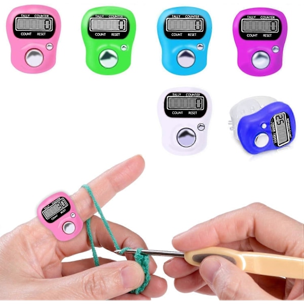 6 stk. Mini LCD Elektronisk Digital Display Finger Hånd Tæller (Hvid, Lilla, Pink, Rose, Grøn, Himmelblå)