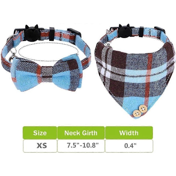 Brytbar Kattkrage med Bjällror - 2-pack Kattkrage med Bjällror, Kattkragar med Bandana, Tillbehör