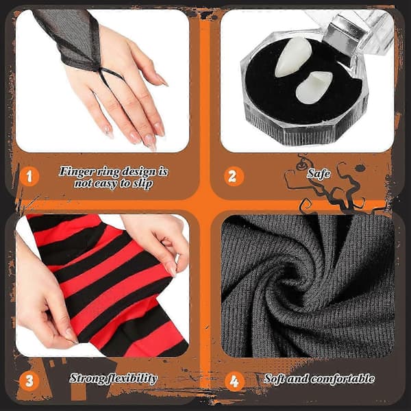 Halloween vampyrkostume til kvinder sort og rød legging sort kjole vampyr hugtænder handske til cosplayfest Small