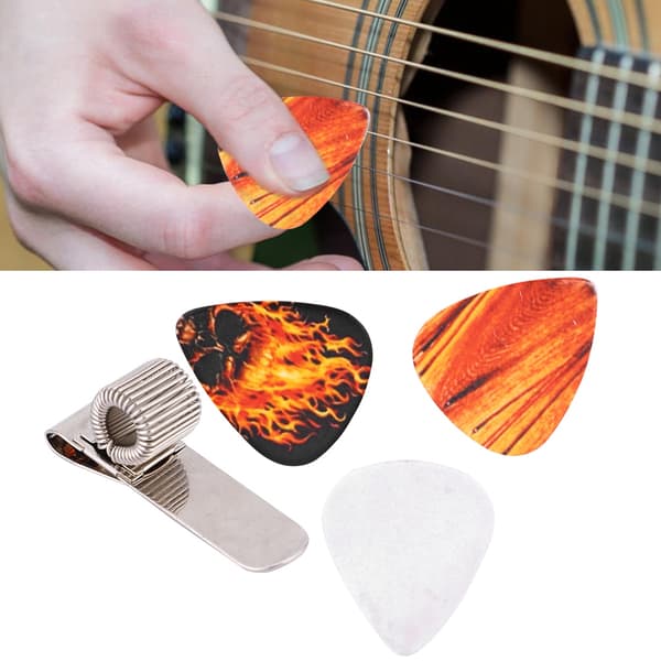 Gitarrplektrumhållare Clip Metallplektrumhållare Clip med 3 st Clip för gitarrspelare