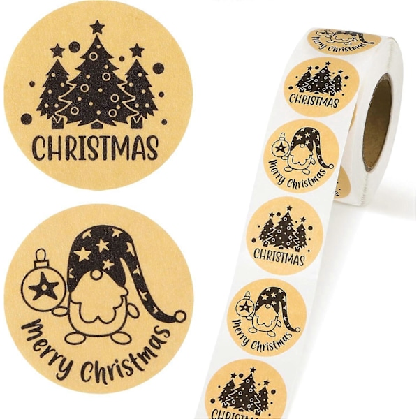 500 st God Jul-klistermärken Rulle Självhäftande Jul-förslutningsetiketter Etikett 2,5 cm Jul-runda klistermärken (Stil a)