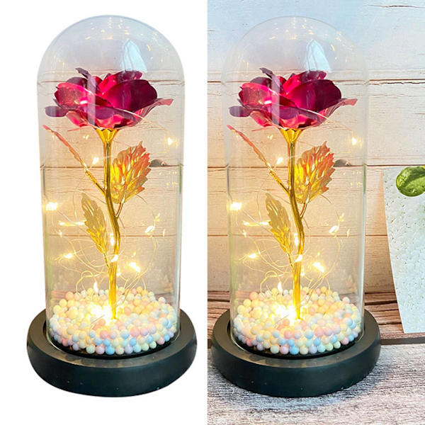 Glaskupa Blommor LED-ljus Utsökt Romantisk Ambiance Glaskupa Evig Folie Blomljus för Flickvän Fru Ros Röd Blomma
