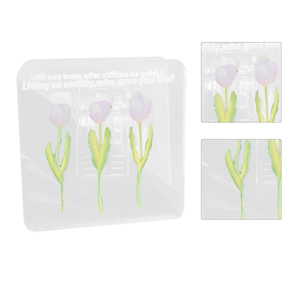 Dobbeltsidet fotoklemme i akryl med tulipanmønster, multifunktionel, transparent papirklemme til organisering, lyseblå