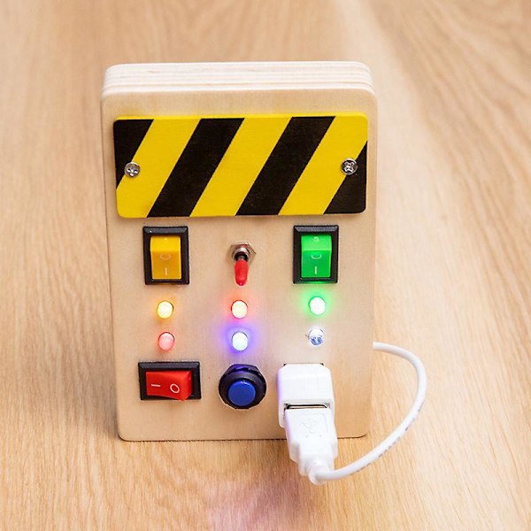 Trä-sinnesbräda med LED-lampor och ljud för interaktiv lek