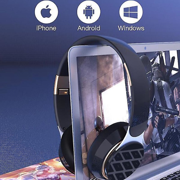 Trådløse Bluetooth Over-Ear Hodetelefoner, Stereolyd, Dyp Bass, 20 timer Spilletid, Myke Øreputer for Hjemmereise Svart