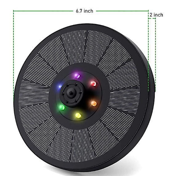 Oppgradert solfontenepumpe - 3W glasspanel, innebygd batteri, fuglebad, dam, basseng, akvarium, utendørs