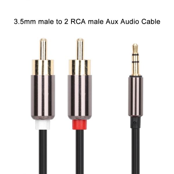 1 m högkvalitativ 3,5 mm hane till 2 RCA hane ljudadapterkabel Y splitter aux-kabellinje (svart)