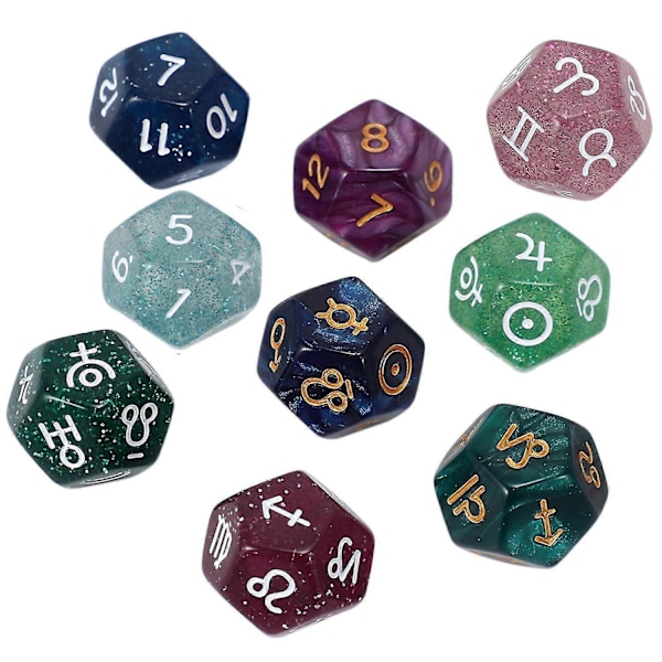 9 stk. Perle 12-sidet Astrologi Zodiak Tegn Terninger For Konstellasjon Spådom Leker Multi Sidet Terninger