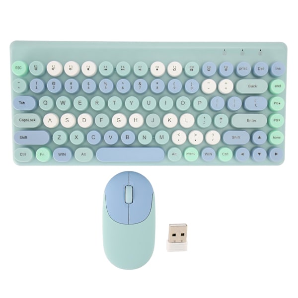 Trådløst tastatur og mus Retro fargerik rund tastatur 86 taster tastatur med 2.4G trådløs mus for PC bærbar datamaskin blå