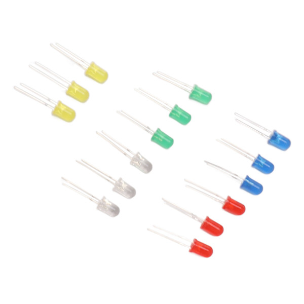 100 stk 5 mm LED-dioder rødt grønt gult blått hvitt lysdioder for apparat DIY vitenskapsprosjekt