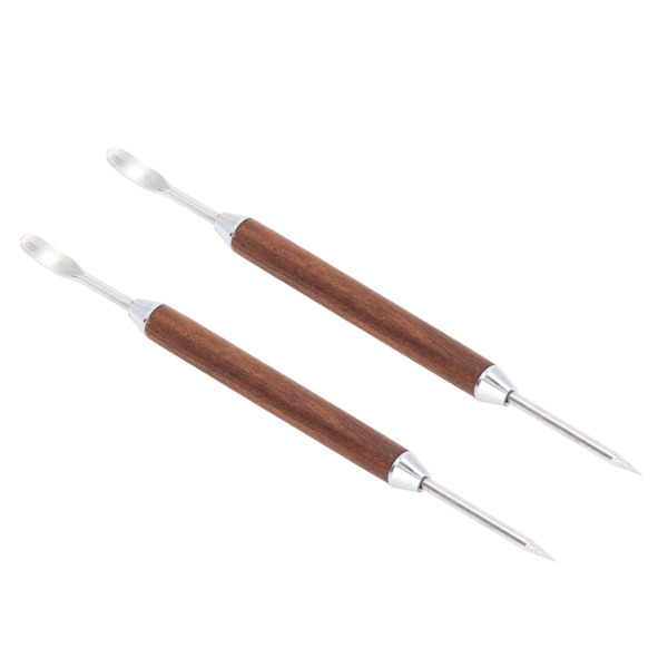 2 stk kaffekunstpenn i trehåndtak rustfritt stål kaffefantasinål for DIY-dekorering