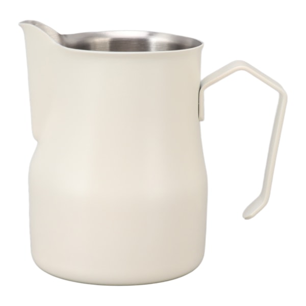 Milk Pitcher Cup 304 Stainless Steel Spout Mouth Scale Coffee Latte Pitcher Cup for Work Office Matte White 350ml