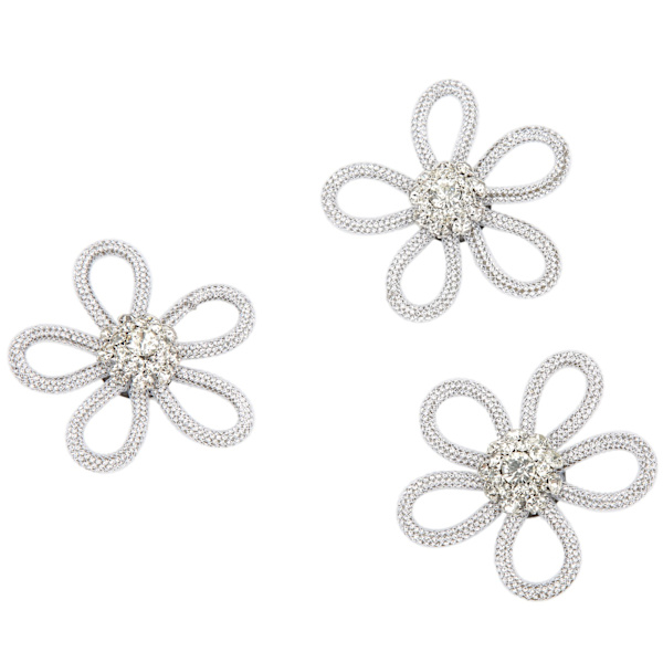3st Skobrosch Söta färger 6cm Rhineston bred blomform Kläderbrosch för skor Väska BröllopsklänningVit Mesh Vit Rhinestone