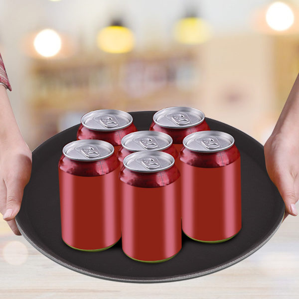 Runde serveringsbrett i plast for tesett, frukt, godteri og mat, svart (28 cm)