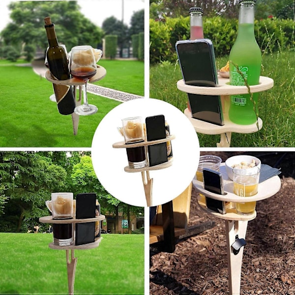 Udendørs transportabelt vinbord, vinglasholder, mini sammenklappeligt træ picnicbord til strand, udendørs picnic