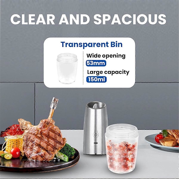 Uppladdningsbar Elektrisk Salt- och Pepparkvarn, Justerbar Silver