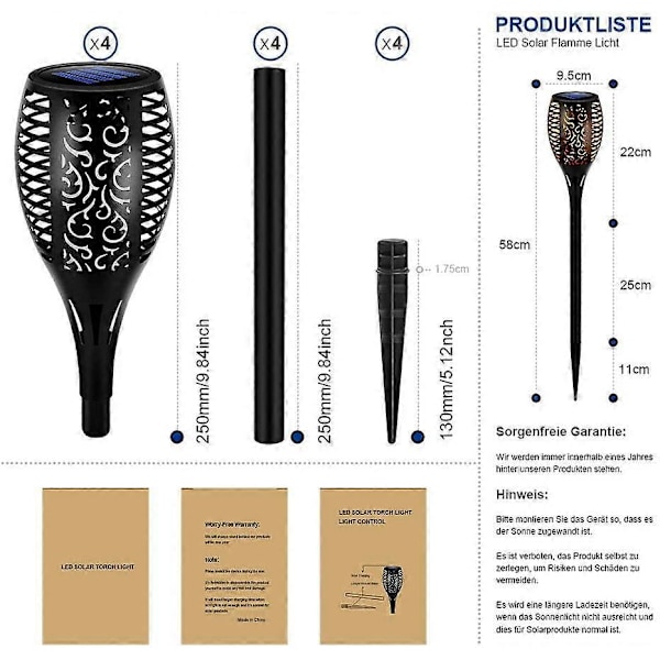 Trädgårdsfackla, 4-pack LED-lampor Solar Flames Vattentät IP65 Trädgårdsfackla Dekorlampa Solcellslampa Trädgård/Gångväg