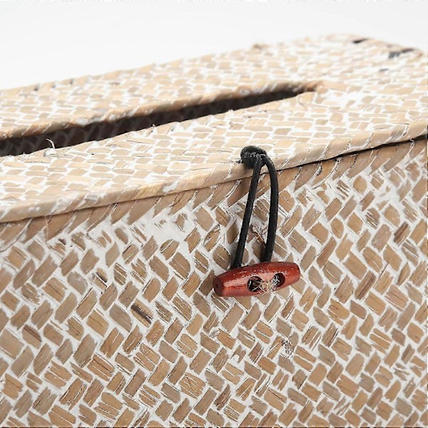 Sjögräs Tissue Box Omslag Rektangulär Servetthållare Dekorativ för Badrum (Vitkalkad, 25,4 x 14 x 10,7 cm)_SZXM