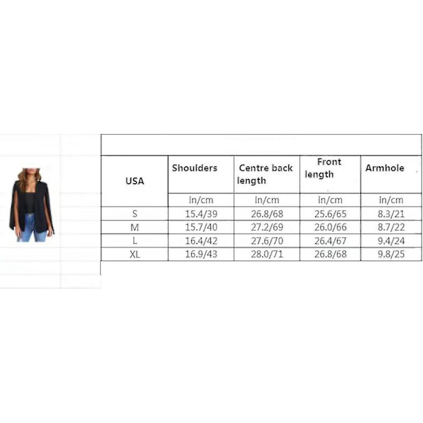 Split Sleeve Dame Kappe Blazer, Stilful Åben Front Jakke Frakke xL Hvid