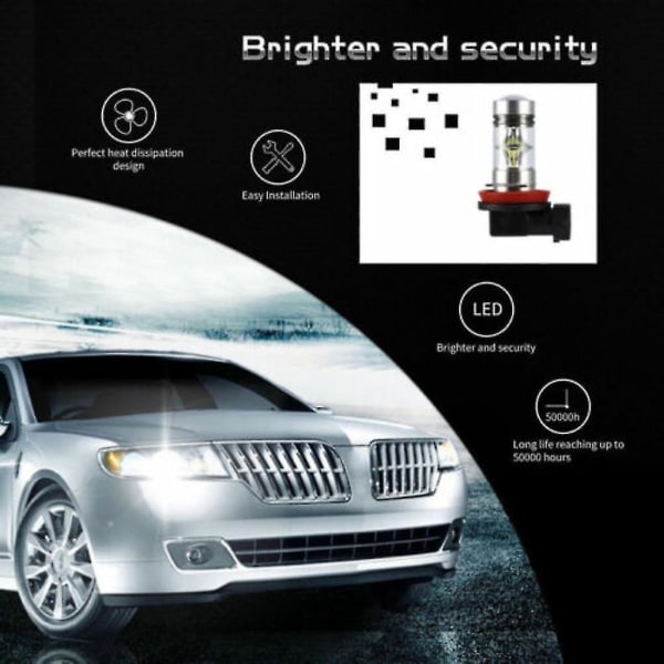 2x H8/H11 LED-tågelygtepærer Bil Kørelys hvid 50W sæt