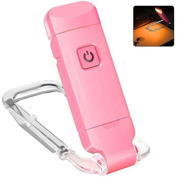 Bärbar USB-uppladdbar LED-boklampa med klämma, 3 dimbara ljusstyrkor för ögonskydd, rosa