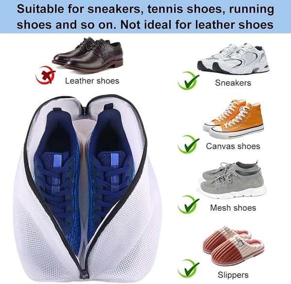 Skotøjsvaskepose, sæt med 3 netposer til sko med lynlås til sneakers, løbesko, strømper, bh'er