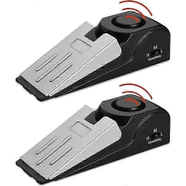 Mini Trådlöst Dörrstoppslarm, 2-pack Kilformade Dörrstopp Säkerhetssystem med 120dB Siren