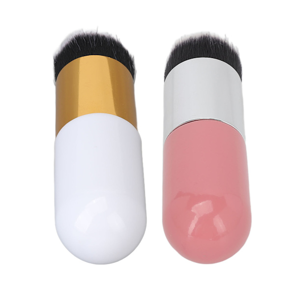 2 stk Foundation Brush Lommestørrelse Væskeblanding Højdensitets træskaft Syntetisk makeupbørste