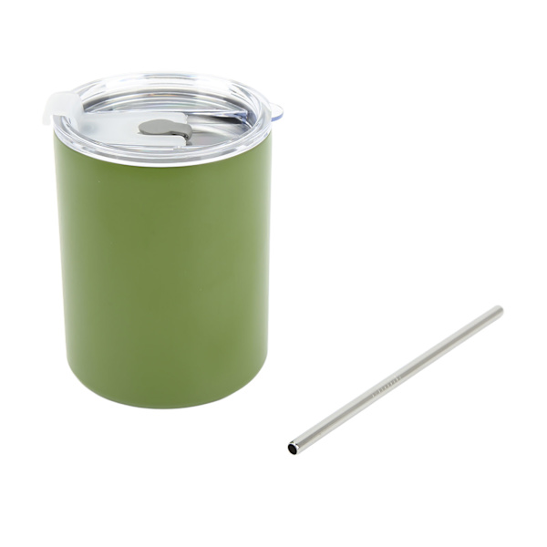 12oz 320ml Rostfritt Stål Kaffe Mugg Bärbar Isolerad Kaffe Resmugg med Lock Halm Grön