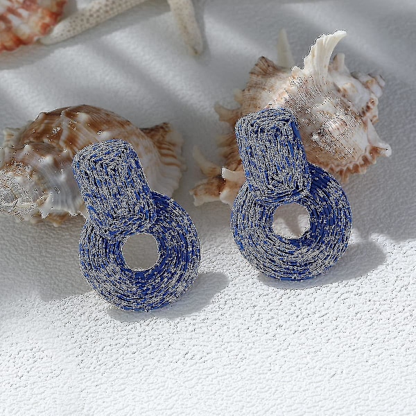 Lettvint Boho Raffia Hengeøredobber for Kvinner - Perfekt for Sommerferie på Stranden Royal Blue