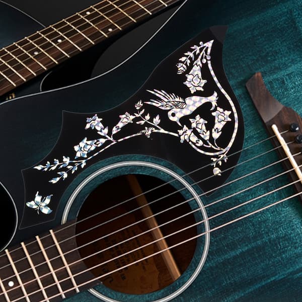Guitar Pickguard Selvklæbende Sticker Sort Farve Blomst Fugl Beskyttelse Universal Tilbehør