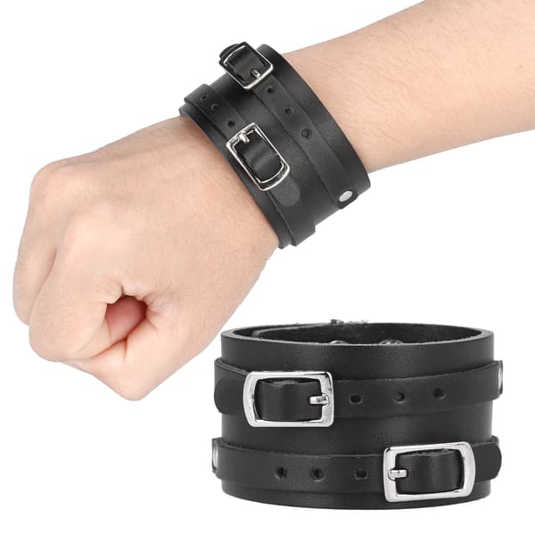 2st Breda Läder Manschett Armband Justerbart Punk Konstläder Armband Bälte