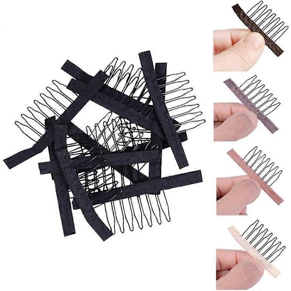 24 st/lot Peruk Kammar 7 Tand Stål Peruk Clips Peruk Fäste Peruk Tillbehör Svart)