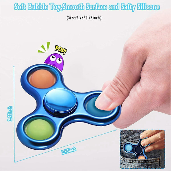 Pop Fidget Spinner, Simpel Sensorisk Fidget Spinner Legetøj Push Pop Bubble Spinner Legetøj til Stressreduktion og Angstdæmpning Håndlegetøj til Børn - Blå