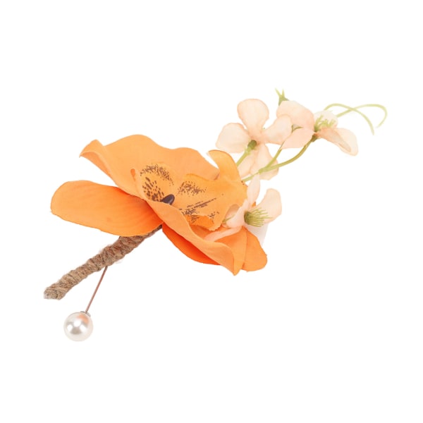 5 st Brudgum Boutonniere Elegant Herr Bröllop Blomma Livsliknande Permanent Återanvändbar Konstgjord Brosch Blomma Orange