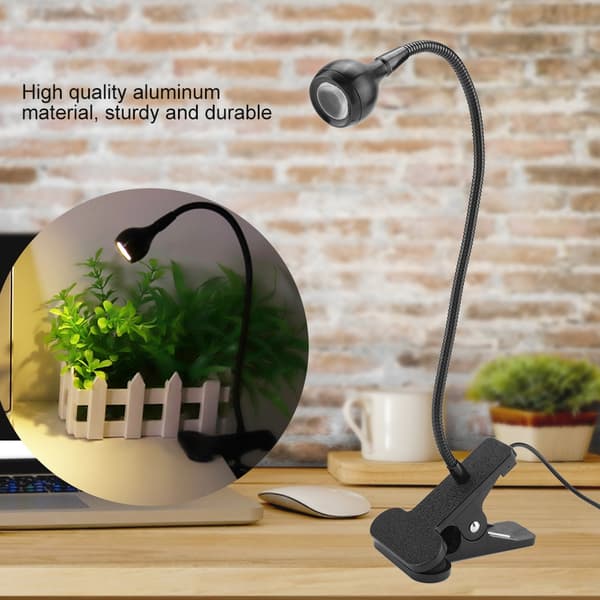 USB LED Bordlampe Mini Skrivebords Natlampe med Klips til Hjemmestudie Læsning Sort Varm