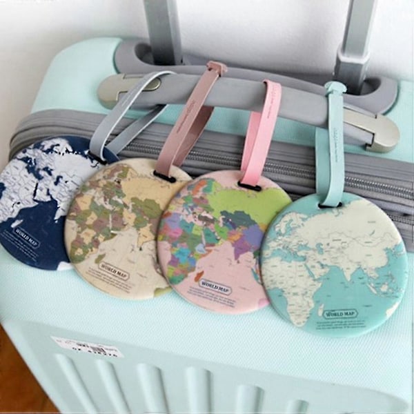 4 Stycken Resväska Tag, Flygplansbagage Tag Rund Bagage Tag Kartmönster För Semestertillbehör 9,5cm