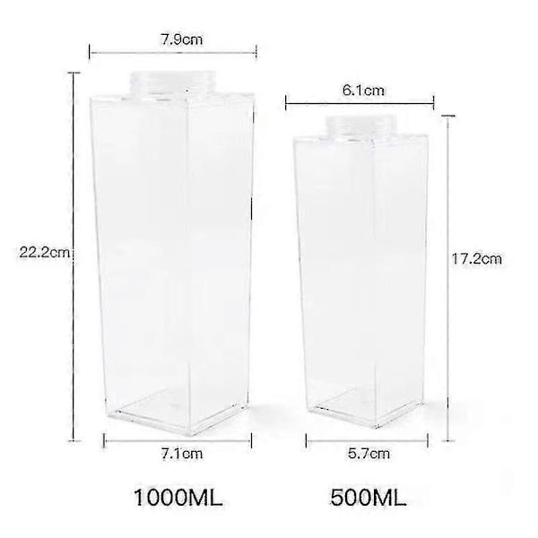 500ml/1000ml Mjölkkartong Vattenflaska Transparent BPA-fri Plast Bärbar Klar Box För Juice Te Mjölkflaskor 1000ML
