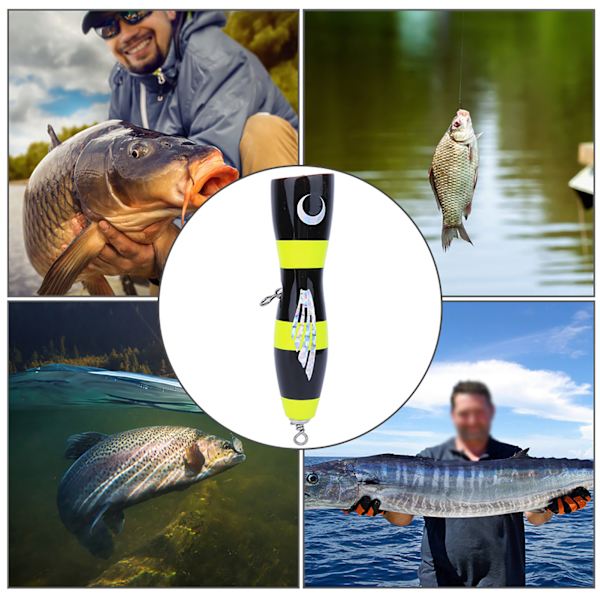 Trä Stor konstgjord Popper Fisk Lure Topwater Simulering Age Havsfiskeredskap svart gul