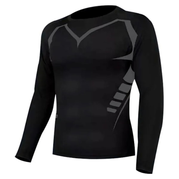 Mäns Workout Sweatshirt Tight Long Sleeve Quick Dry Shirt Sports Outdoor Running Fitness Clothing Black M