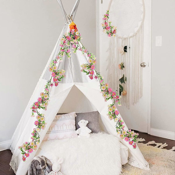 200 cm Kunstig Blomsterguirlande Tusindfryd Ranke, Kunstig Blomst Bryllupsdekoration Hængende Deco til Ceremoni Dekoration, Hjem, Have