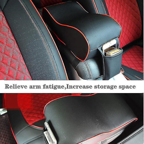 Bil Armlænboks Pude - Universal Center Console Armlæn Pude, Sort-Rød