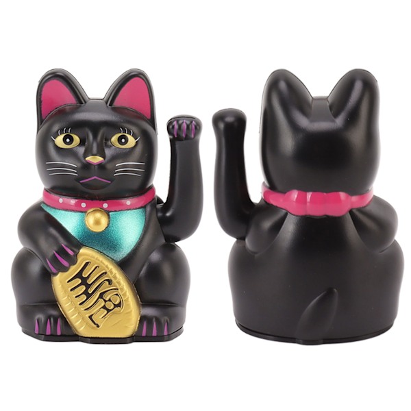 4 Tommers Lykkekatt Dekor Håndvinkende Velkommen Katt for Hjem Desk Ornament Gavegiving Svart
