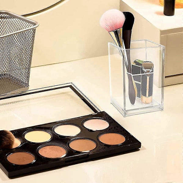 Makeup Børsteholder, Akryl Blyantholder, 2 Rum Skrivebordsorganiser, Klar Akryl
