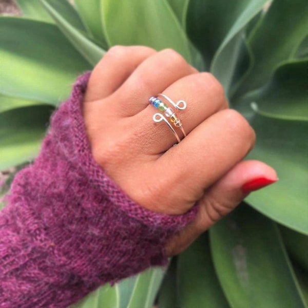 Till Min Dotter - Driv Bort Din Ångest Regnbågsfärgade Pärlor Fidget Ring 2022 Hot Zekai Silver
