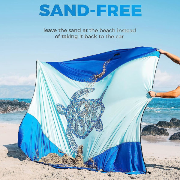Sandafvisende vandtæt picnic-tæppe 200 X 140 cm med 4 pæle, bærbar strandmåtte til camping og vandreture