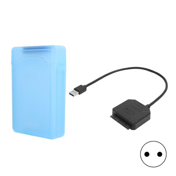Harddiskadapterkabel HDD/SSD-omformerkabel med strømforsyning og boks EU-stik 100‑240VBlå
